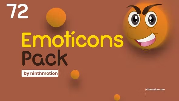 视频素材-72个卡通面部表情贴纸动画 Emoticons Pack (有透明通道)