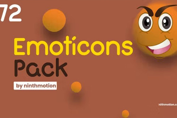 视频素材-72个卡通面部表情贴纸动画 Emoticons Pack (有透明通道)