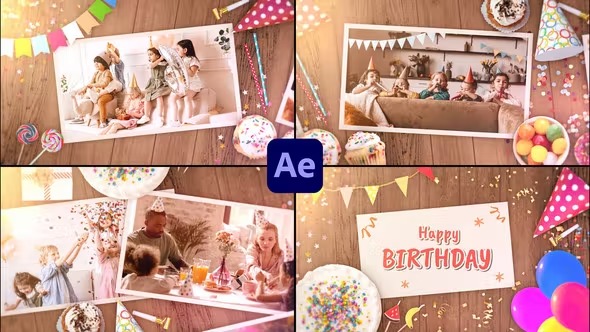 AE模板-欢快生日照片幻灯片模板 Happy Birthday Slideshow Opener