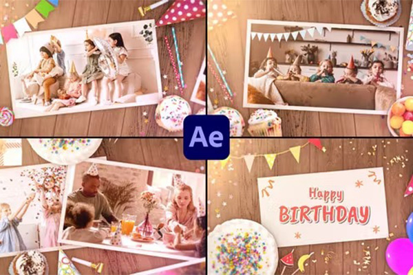 AE模板-欢快生日照片幻灯片模板 Happy Birthday Slideshow Opener