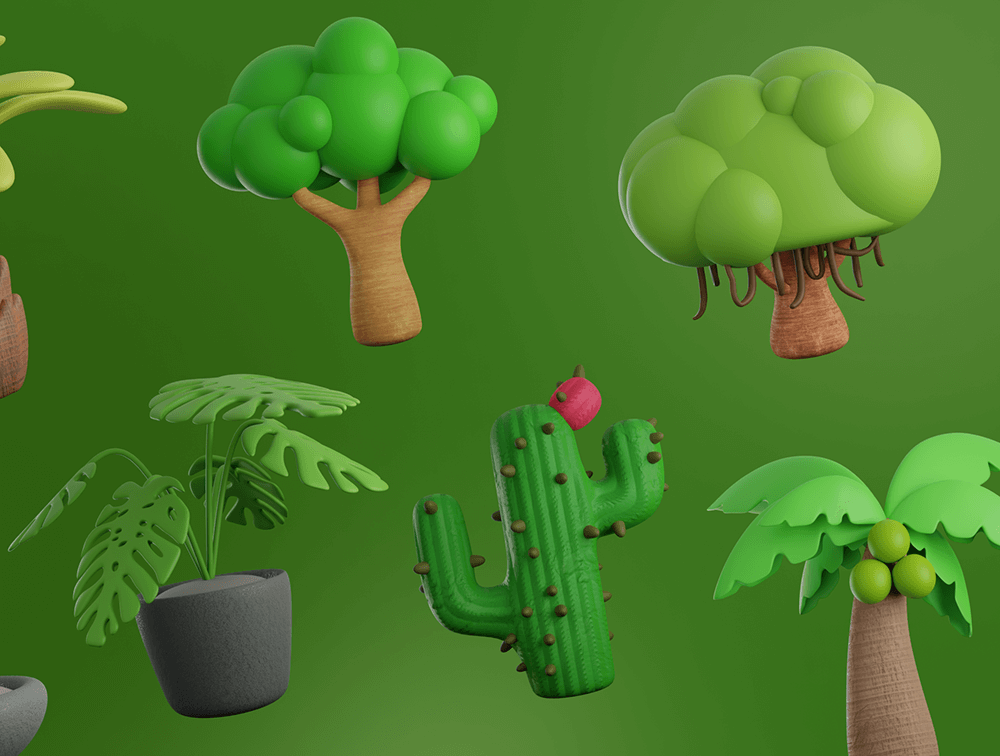 绿树&植物3D图标Blender图标模型合集