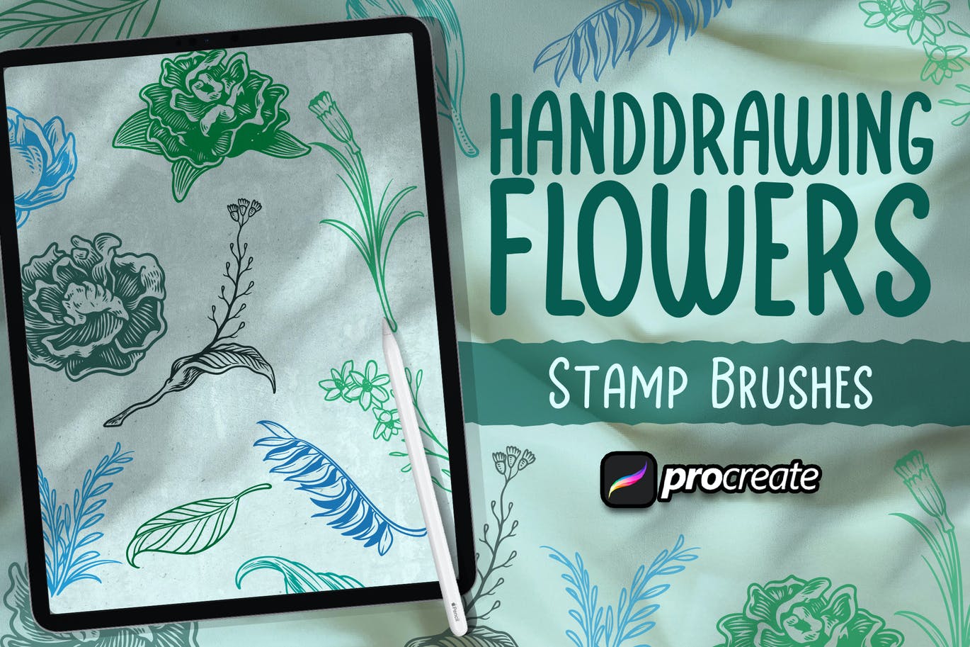 手绘花卉印章Procreate笔刷素材 Hand Drawing Flowers Brush Stamp