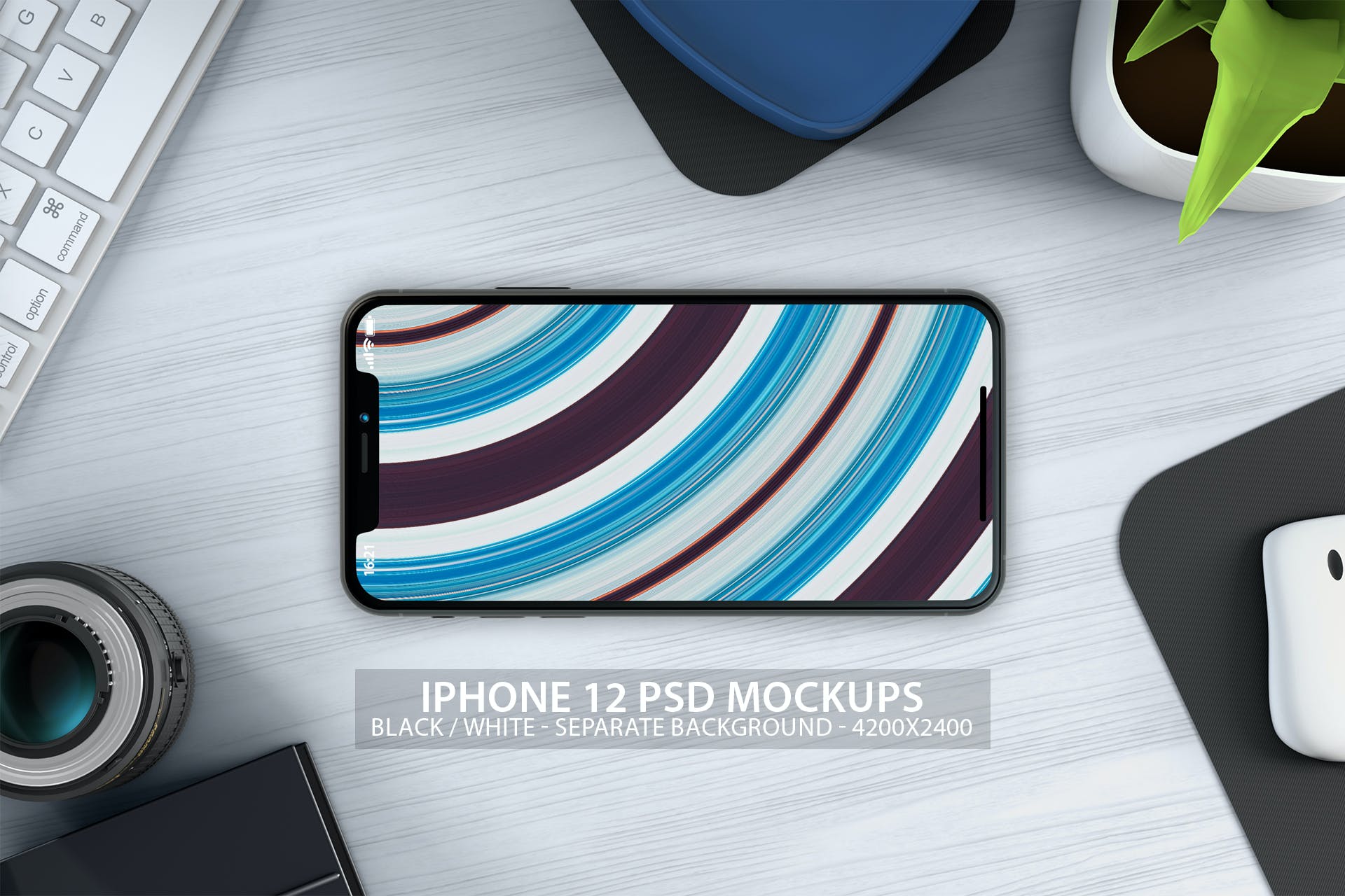 简约桌面背景iPhone12苹果手机psd样机模板v1 iPhone 12 PSD Mockups with Clean Background