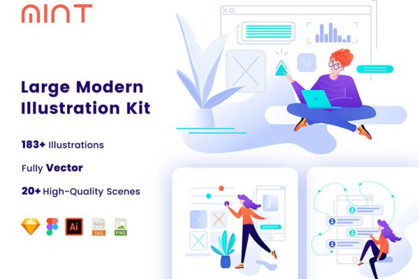 高品质人物场景插画套件Mint Illustration Kit