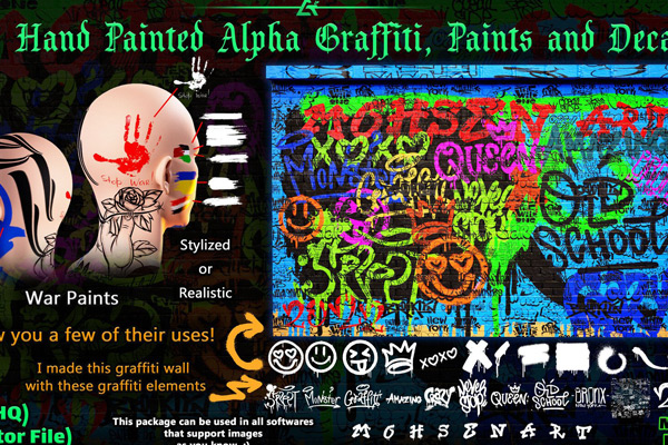 759个手绘涂鸦贴花Alpha通道无缝贴图合集759 Hand Painted Alpha Graffiti, Paints & Decals (MEGA Pack)