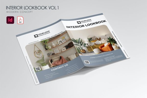 室内设计杂志画册手册设计INDD模板v1 Interior Lookbook Vol.1