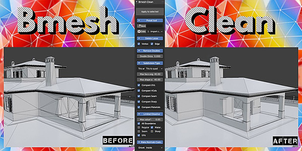 Blender插件-网格布线清理Sketchup模型优化工具 Bmesh Clean Add-On V1.11