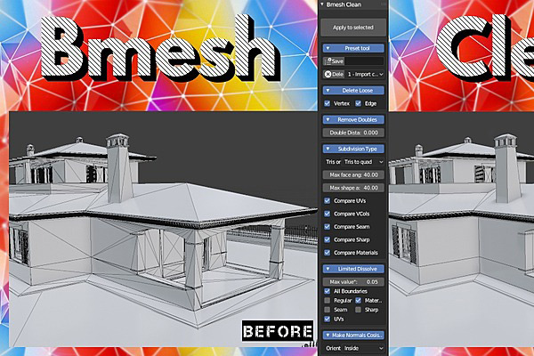 Blender插件-网格布线清理Sketchup模型优化工具 Bmesh Clean Add-On V1.11