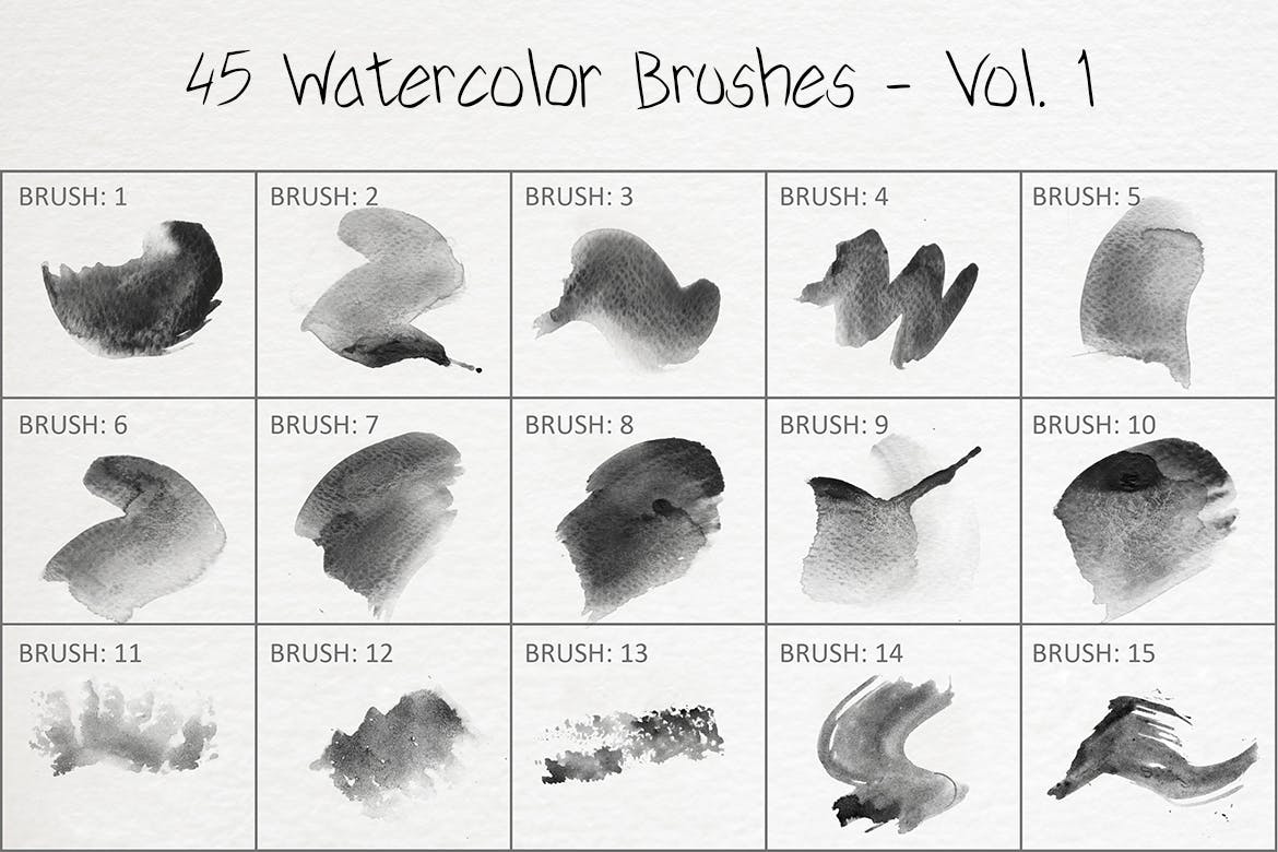 45个水墨水彩ps笔刷v1 45 Watercolor Brushes – Vol. 1