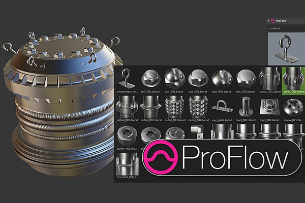 Blender插件-模型焊接效果螺丝模具 ProFlow V0.07