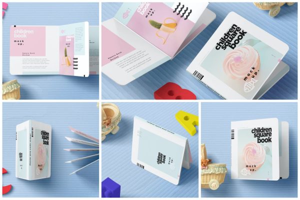 方形儿童漫画书籍样机模板 Children Square Book Mockups