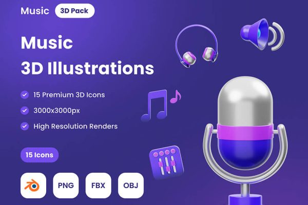 3D音乐图标模型blender图标模型素材合集 MYMUSIC- 3D Music Icons