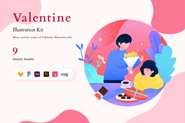 情人节主题彩色矢量插画设计素材Valentine Illustration Kit