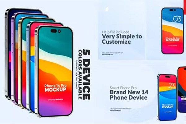 AE模板-苹果手机iPhone 14模型样机展示APP应用界面动画 App Presentation Phone 14 Pro Device Mockup