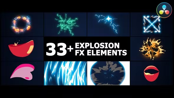 达芬奇模板-33种二维卡通动漫能量电流爆炸火焰转场元素动画 Flash FX Elements Pack 02