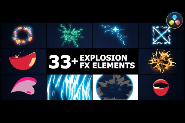 达芬奇模板-33种二维卡通动漫能量电流爆炸火焰转场元素动画 Flash FX Elements Pack 02