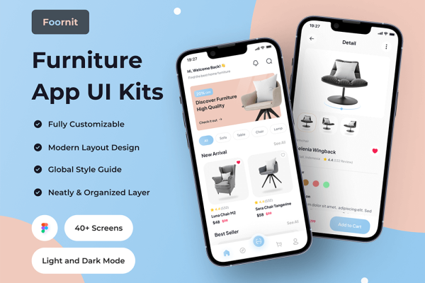 现代简约风格高级家具App应用程序 UI 套件