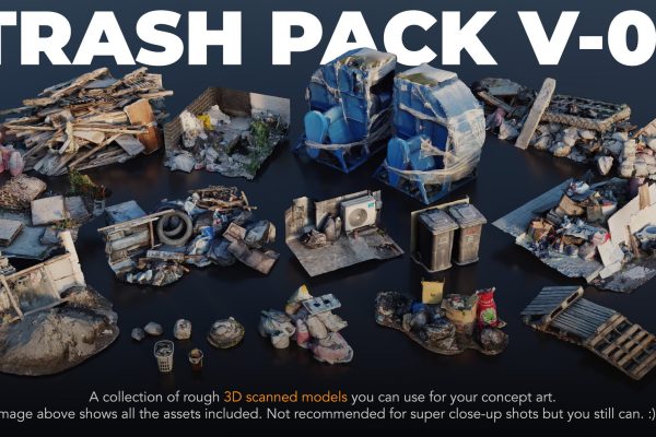 4套垃圾堆废品扫描3D模型Trash Pack V-01-04 3D scanned Kitbash assets