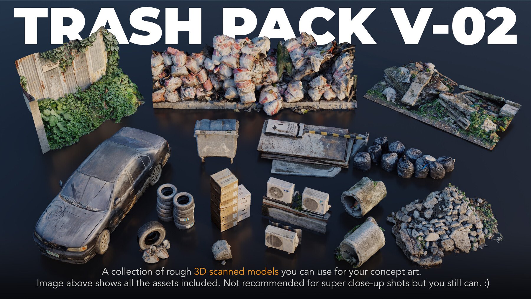 4套垃圾堆废品扫描3D模型Trash Pack V-01-4 - 3D scanned Kitbash assets