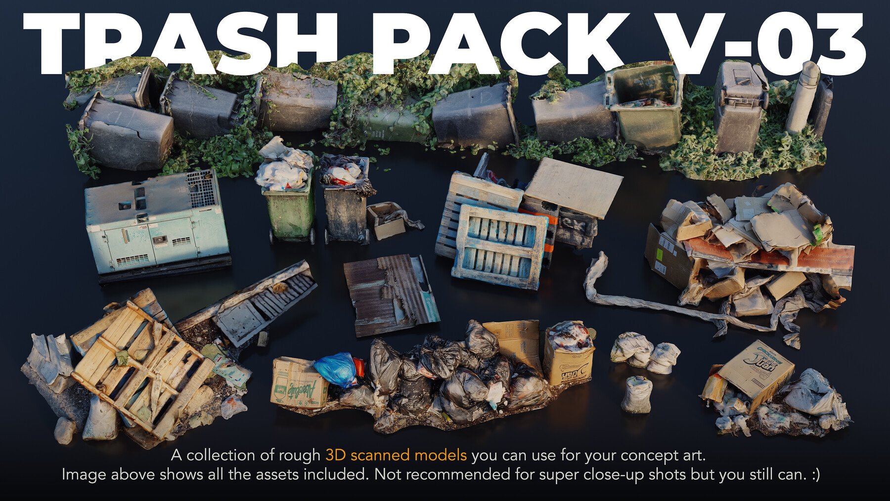 4套垃圾堆废品扫描3D模型Trash Pack V-01-4 - 3D scanned Kitbash assets