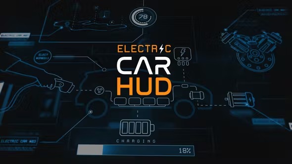 AE模板-200+科技感汽车UI界面图形动画元素 Electric Car HUD