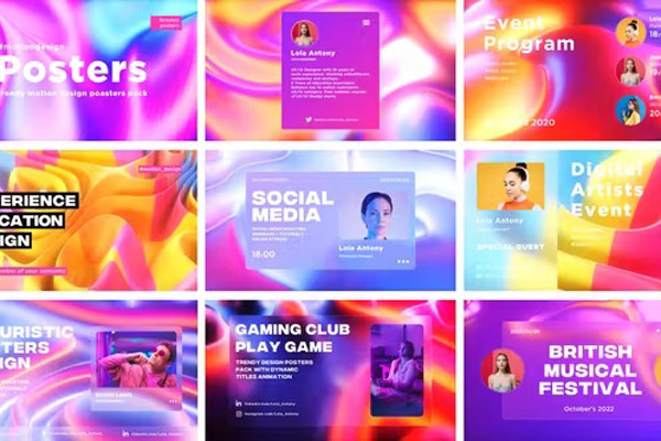 AE模板-4K创意设计时尚海报循环背景动画 Motion Design Posters Pack V.2.0