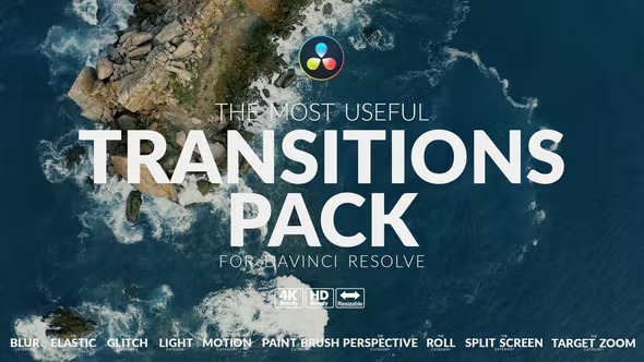 达芬奇模板-300种常用视频缩放故障光效旋转变形分割转场预设包 The Most Useful Transitions Pack