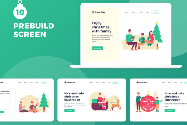 圣诞节和新年主题彩色插画