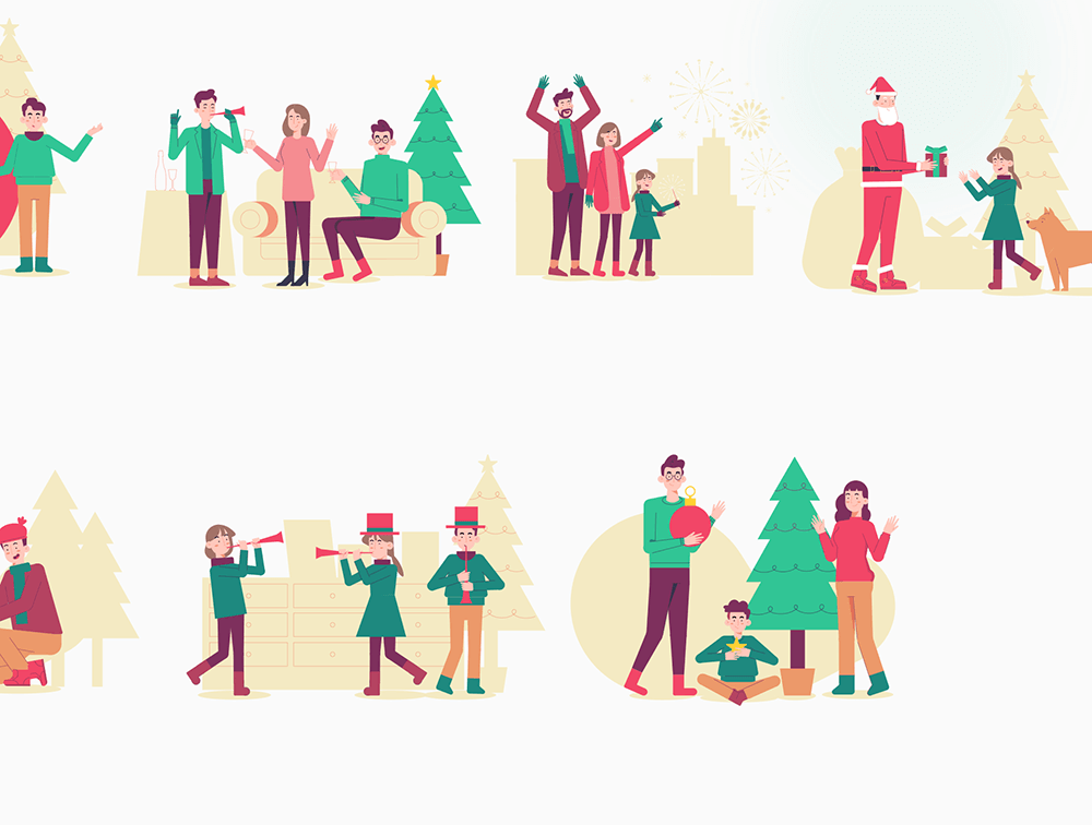 圣诞节和新年主题彩色插画