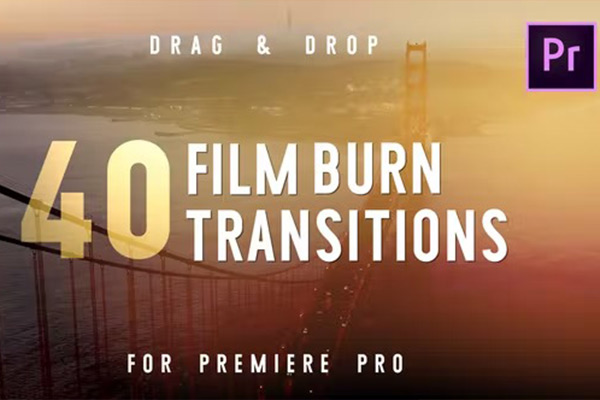PR模板-40种唯美漂亮镜头漏光炫光动画转场过渡 Film Burn Transitions