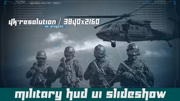 AE模板-4K全息军事UI界面战争幻灯片动画 Military HUD UI Slideshow