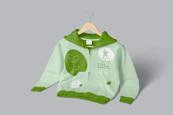 儿童拉链连帽衫设计效果图样机 Kids Zipper Hoodie Mockups