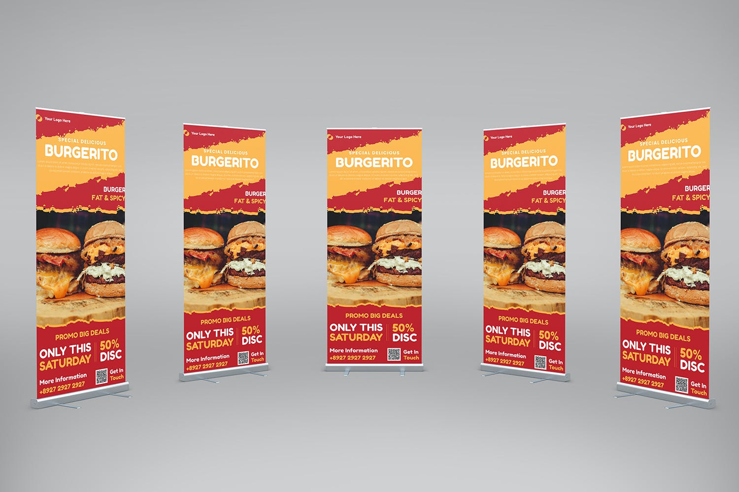 汉堡促销易拉宝Banner设计模板 Burgerito | Roll Up Banner