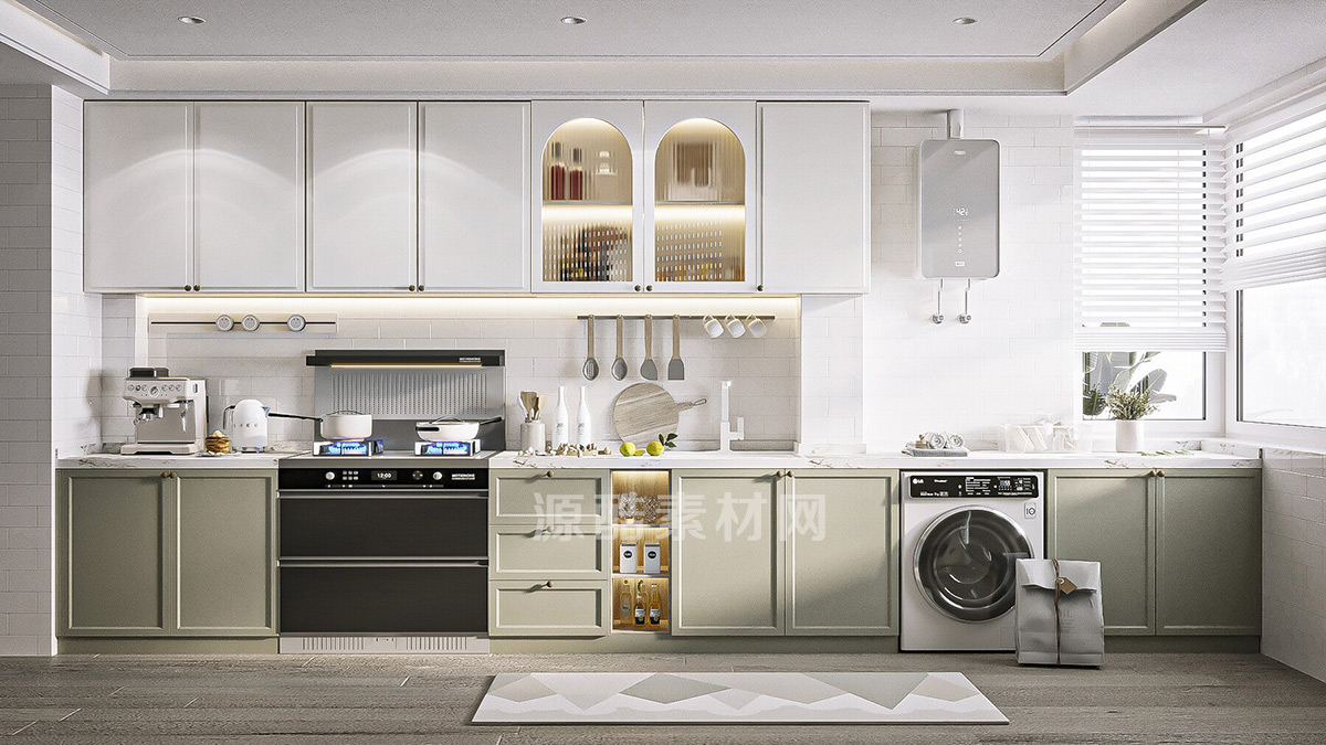 C4D模型-北欧厨房场景模型厨房吊柜模型厨房用品3D模型