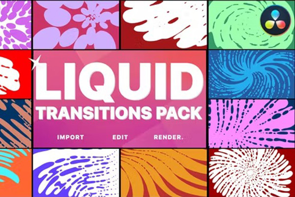 达芬奇模板-卡通液体图形遮罩转场过渡预设 Liquid Transitions DaVinci Resolve
