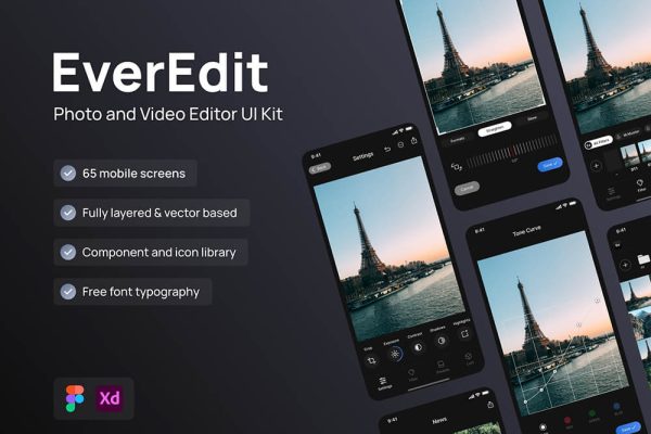 照片和视频编辑器App应用UI套件