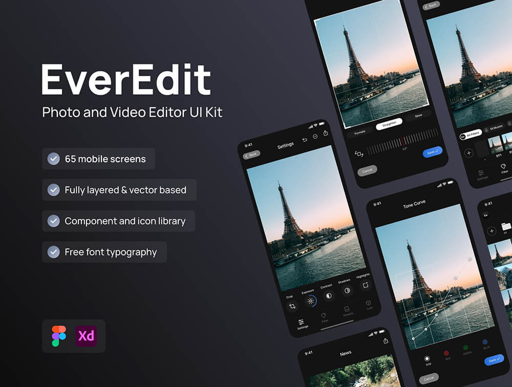 照片和视频编辑器App应用UI套件