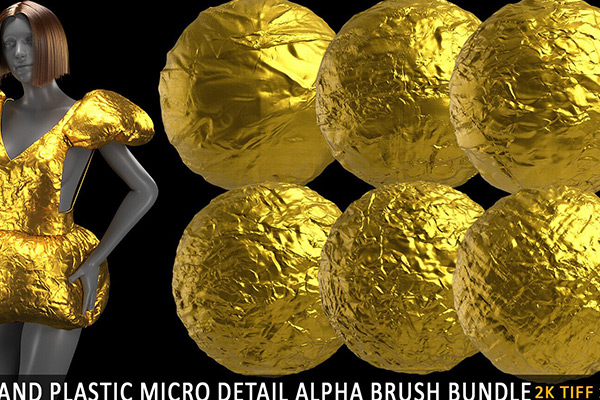 37个纸张金属布料等凹凸置换褶皱贴图nylon and plastic micro detail alpha brush bundle