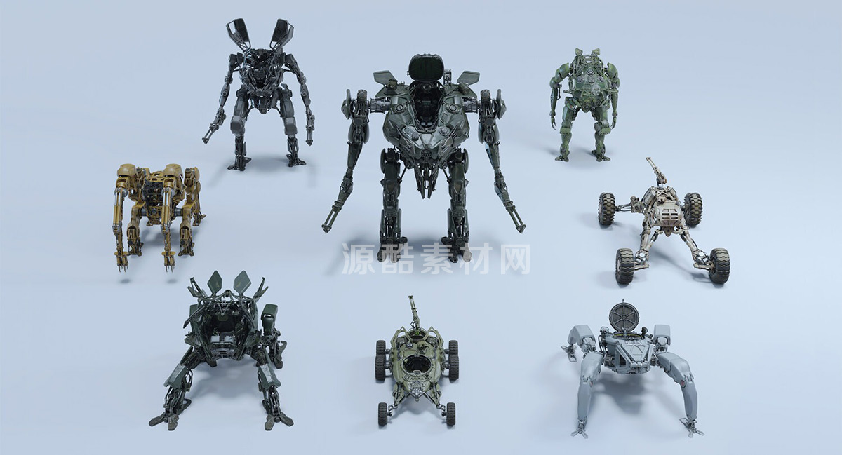 C4D模型-200个科幻机甲小队机器人车辆3D模型资产合集Mech Squad Collection