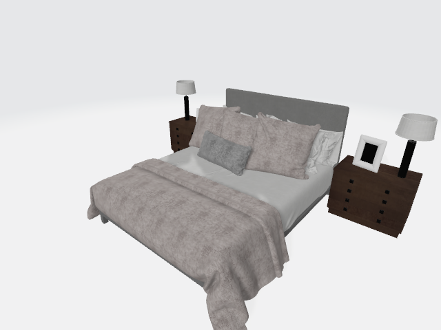 C4D模型-卧室床模型床头柜模型台灯模型