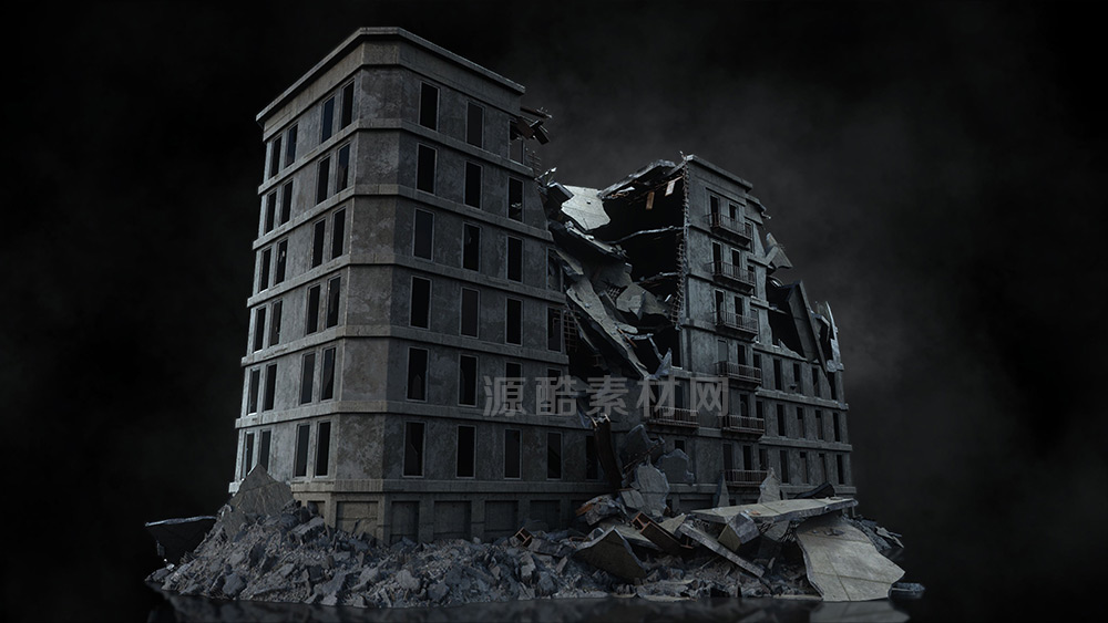 末日城市建筑废墟模型楼房倒塌模型建筑3D模型 KitBash3D Warzone