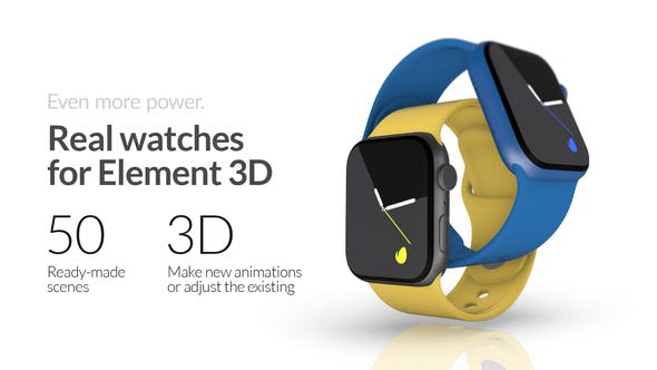 AE模板-50种智能手表广告APP应用界面场景3D展示动画 Real Smartwatches for Element 3D