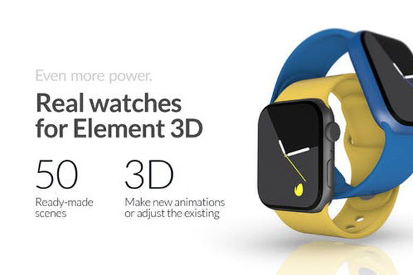 AE模板-50种智能手表广告APP应用界面场景3D展示动画 Real Smartwatches for Element 3D