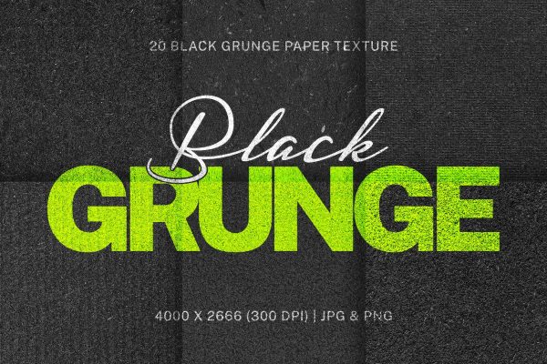 20个精致的黑色粗糙纸纹理背景图片素材