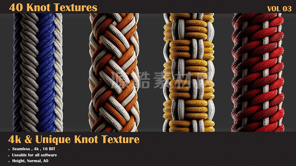 40套编织绳子毛线多通道4K纹理贴图花木结图案贴图 40 Tileable Knot Pattern