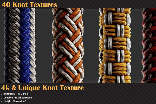40套编织绳子毛线多通道4K纹理贴图花木结图案贴图 40 Tileable Knot Pattern