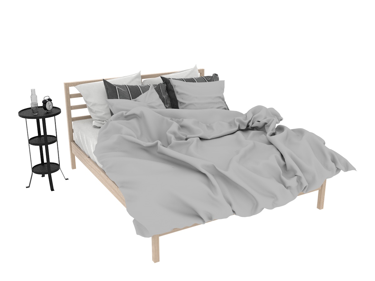 C4D模型-双人床模型被子模型枕头模型