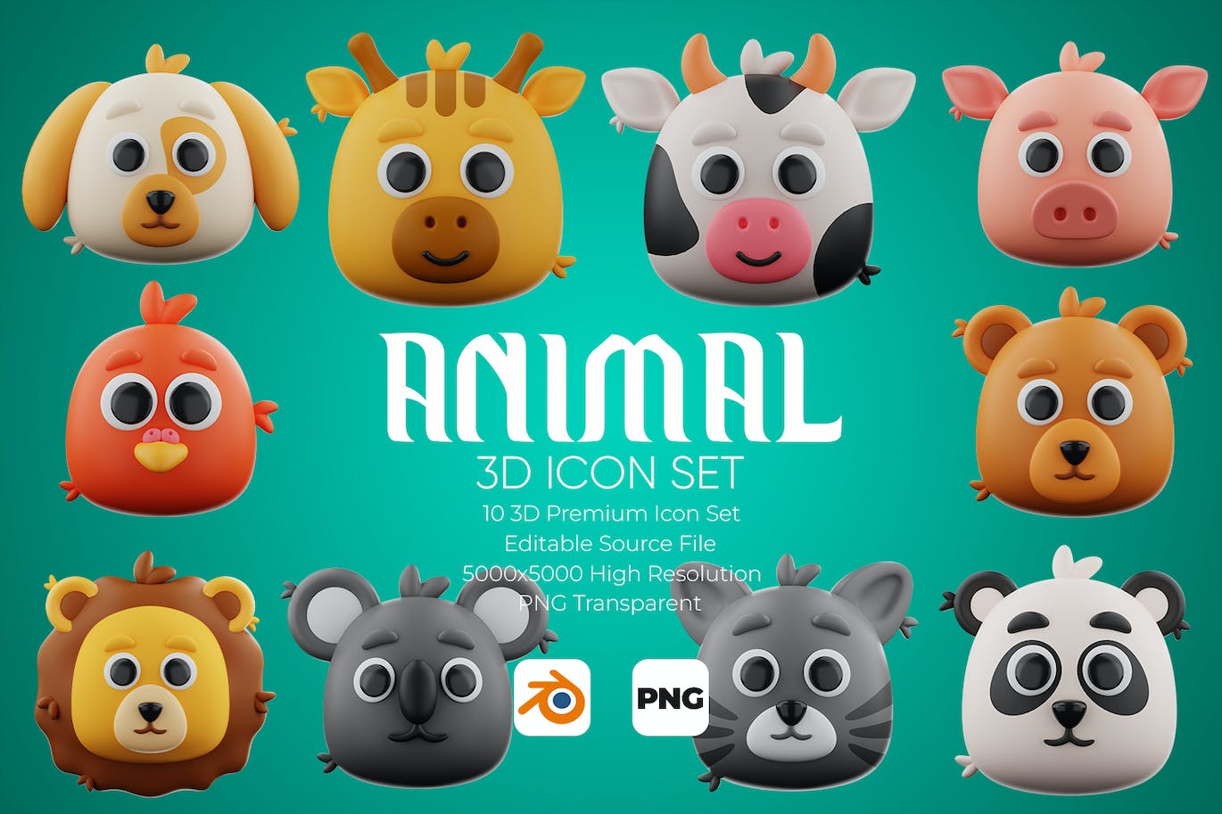 10个超级可爱的卡通动物3D图标Blender模型素材包