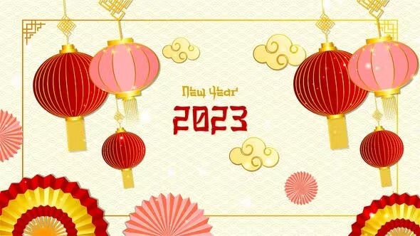 AE模板-2023新年中国折纸灯笼祥云开场幻灯片头动画模板 Chinese New Year Slideshow