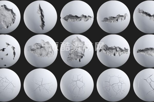 100张墙面裂纹贴图开裂贴图Damage Alpha – Vol.01